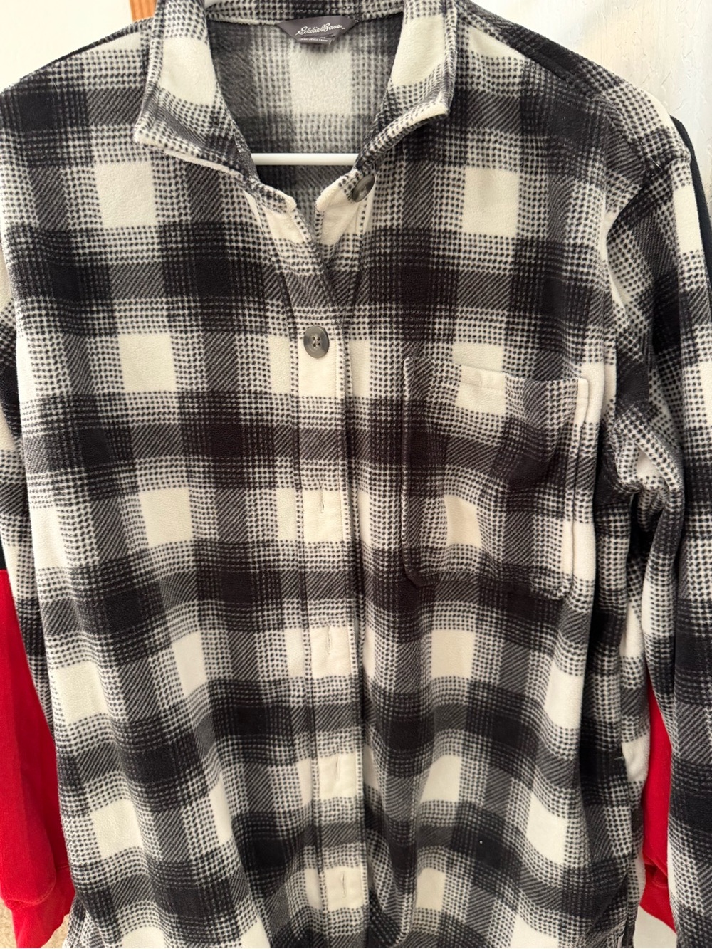 Eddie Bauer Black and White Plaid Fleece Button-Up